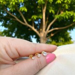 Trio Conjunto Brincos Pedras Zircônia Banhados 3 Brincos - Imagem 6