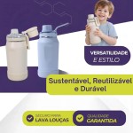 Garrafa Térmica Infantil 350ml, Aço Inox 304 Parede Dupla de Isolamento 24horas Gelado, Tampa Rosca De Segurança, Anti Vazamento, BPA Free (CInza) - Imagem 3