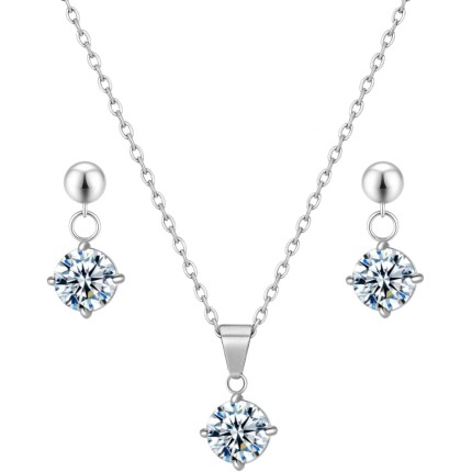 Conjunto Feminino Colar E Brinco Aço Inox Ponto De Luz Branco Azul Vermelho Para Presente