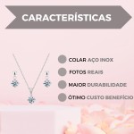 Conjunto Feminino Colar E Brinco Aço Inox Ponto De Luz Branco Azul Vermelho Para Presente - Imagem 6