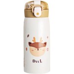 Garrafa Térmica Garrafinha Térmica Infantil Inox Canudo Trava 350 ml - Desenho Dinossauro Coelho Carneiro Panda Rena - TYDA (Rena)