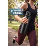 Garrafa de Água Térmica Inox 800ml Esportiva com Alça Parede, Dupla Isolada a Vácuo Antivazamento, Garrafinha, Academia, Fitness, Corrida, Esportes e Escritório - Aço Inox - Qualidade Premium - Imagem 3