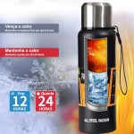 MODUS Garrafa Térmica De Aço Inoxidável Isolada A Vácuo Com Copo Portátil E Bolsa (Preto 1000ML) - Imagem 9