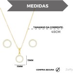 Conjunto Colar E Brinco Feminino Folheado A Ouro 18k Pingente Redondo Cravejado Elegante Perfeito Para Presente - Imagem 6