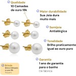 Conjunto Trio de Brinco Pérola Folheado a Ouro 18k - Imagem 2