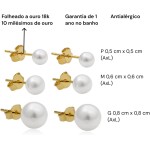 Conjunto Trio de Brinco Pérola Folheado a Ouro 18k - Imagem 3