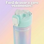 Garrafa Térmica 550ml com Efeito Holográfico e Dupla Saída de Água | Canudo Retátil e Bico, Tampa Antivazamento e Alça (Amarelo) - Imagem 3