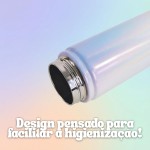 Garrafa Térmica 550ml com Efeito Holográfico e Dupla Saída de Água | Canudo Retátil e Bico, Tampa Antivazamento e Alça (Amarelo) - Imagem 4