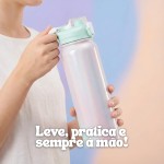 Garrafa Térmica 550ml com Efeito Holográfico e Dupla Saída de Água | Canudo Retátil e Bico, Tampa Antivazamento e Alça (Amarelo) - Imagem 6