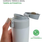 Garrafa Térmica 480ml Água Suco Café Aço Inox, Branco - Imagem 3