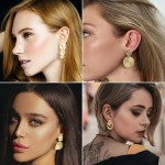 Brincos de pressão para mulheres grandes prata conjunto de brincos geométricos folha redonda pingente joia 6 pares, standard, Aço inoxidável, Sem Pedras Preciosas - Imagem 5