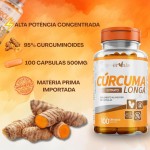 Curcuma Extrato Curcumina 100% Pura - 100 cápsulas 500mg (95% Curcuminoides) Premium - Imagem 3