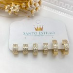 Conjunto de Brinco Feminino Argola Argolinha 3 Furos Semijoia Folheado Banhado a Ouro 18k Banho paládio antialérgico Cravejado Pedra Zircônia Festa Casual Moda Estilo Mulher Kit - Imagem 8