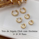 Conjunto de Brinco Feminino Argola Argolinha 3 Furos Semijoia Folheado Banhado a Ouro 18k Banho paládio antialérgico Cravejado Pedra Zircônia Festa Casual Moda Estilo Mulher Kit - Imagem 9
