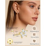 Brincos femininos com costas planas hipoalergênicas cartilagem concha hélice tragus piercing conjunto de brincos de aço inoxidável cirúrgico para orelhas sensíveis - Imagem 4