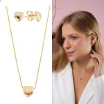 Kit Conjunto Colar E Pingente Feminino + Brinco De Coração Com Corrente Veneziana De 45 Cm Banhado À Ouro 18k E Com Banho Antialérgico Marca Andréia Branco Acessórios - Imagem 4