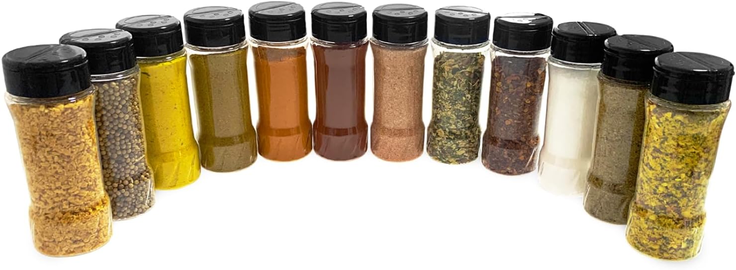 12 Potes de Tempero Condimento com Tampa Dosadora de Plástico + Etiquetas - Imagem 7