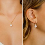 Conjunto Colar e Brinco Gota Pedras de Zircônias Semi Joias Banhado Ouro 18k - Imagem 4