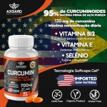 Curcuma (Extrato de rizomas de cúrcuma (Curcuma longa L.) + Vitamina B12 + Selênio e Vitamina E - 95% de curcumoides - 130 mg de rizomas de curcumina - 60 softcaps - Axgard Supplements - Imagem 4