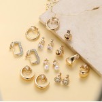 13 pares de brincos de pressão para mulheres, banhado a ouro 14 K, brincos de argola grossa, zircônia cúbica, tubo torcido, gota d'água, croissant, conjunto de joias de brincos falsos e - Imagem 6