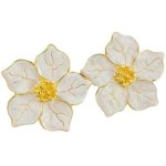 Brinco Folheado Durabilidade com Madrepérola Esmaltada - Brinco Pétala Floral de Luxo Nobre e Resistência(Flor madrepérola)