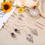 Conjunto de 9 pares de brincos pendentes femininos de aço inoxidável, boêmio, vintage, prata/ouro, brincos de barra longa, joias modernas - Imagem 7