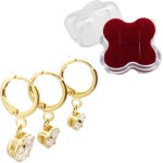 Conjunto de Brincos Femininos Folheado a Ouro Argola Trio Zircônia Coração Degrade - Semijoia - Imagem 3