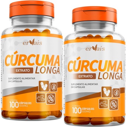 Curcuma Extrato Curcumina 100% Pura - 100 cápsulas 500mg (95% Curcuminoides) Premium 2 Frascos (2 Frascos)