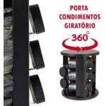 Porta Condimentos Giratório 6 Potes de Vidro com Tampa Dosadora Base Redonda Preta 19,5 x 13,5 Cm - Imagem 3