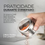 Porta Condimentos Inox Magnético com 6 Potes com Imã Organização Prática e Moderna para Cozinha - Imagem 4