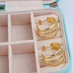 Brinco Argola Feminina Dourado Tripla Em Aço inoxídavel 316L Antialérgico Resistente Cor Dourada Não óxida Festa Casual Casamento - Imagem 7
