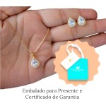 Conjunto Brinco Gota Colar Pingente Gota Cravejado Pedra Zircônia Banhado a ouro 18k Antialérgico Semijoia Dourado Festa Casamento Madrinha Casual - Imagem 3