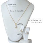 Conjunto Brinco Gota Colar Pingente Gota Cravejado Pedra Zircônia Banhado a ouro 18k Antialérgico Semijoia Dourado Festa Casamento Madrinha Casual - Imagem 5