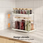 Prateleira Banheiro 2 Andares Organizador de Maquiagem para Condimentos de Cozinha, Porta Temperos (Aço Carbono, Branco) - Imagem 6