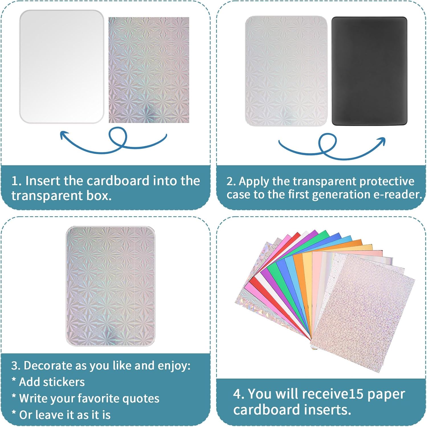 15 peças de cartão de inserção para Kindle Paperwhite, 17 x 12,4 cm, inserções de papel multicolorido, cor sólida, glitter, cartão para capa transparente Kindle (15 cores) - Imagem 3