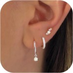 Conjunto de 3 pares de brincos femininos prata lua estrela CZ borboleta verde delicado brincos de argola para três furos empilhados