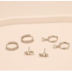 Conjunto de 3 pares de brincos femininos prata lua estrela CZ borboleta verde delicado brincos de argola para três furos empilhados - Imagem 3