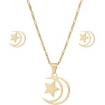 Conjunto Feminino de Colar e Brinco em Aço Inox de Lua e estrela – Hipoalergênico - Presente para menina adolescente