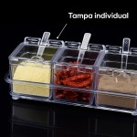 Porta Temperos Acrílico Cristal Transparente com 4 Potes e Colheres Organizador de Condimentos Cozinha Moderna Prática e Elegante 220ml (Kit Porta Condimento Acrílico) - Imagem 4