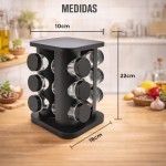 Porta Temperos Codimentos 12 Potes Giratório Organizador de Condimentos para Cozinha Com 12 Frascos Potes de Vidro Base Giratória Cozinha Restaurante Lanchonete Mesa - Imagem 3