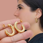 Brinco Argola Oval Feminina Dourado Aço inoxíavel 316L Cirúrgico Antialérgico Resistente Facil Limpeza Estilo Luxo Blogueira - Imagem 4