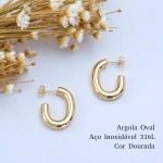 Brinco Argola Oval Feminina Dourado Aço inoxíavel 316L Cirúrgico Antialérgico Resistente Facil Limpeza Estilo Luxo Blogueira - Imagem 7
