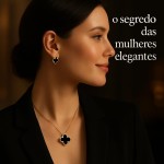 Conjunto de Joias Femininas Trevo da Sorte 18K — Colar, Brincos, Anel Ajustável e Pulseira em Aço Inoxidável - Imagem 4