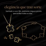 Conjunto de Joias Femininas Trevo da Sorte 18K — Colar, Brincos, Anel Ajustável e Pulseira em Aço Inoxidável - Imagem 7