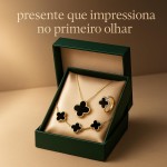 Conjunto de Joias Femininas Trevo da Sorte 18K — Colar, Brincos, Anel Ajustável e Pulseira em Aço Inoxidável - Imagem 8