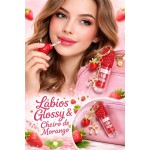 Gloss Labial Morango com Chaveiro Lip Oil Hidratante Brilho - Imagem 2