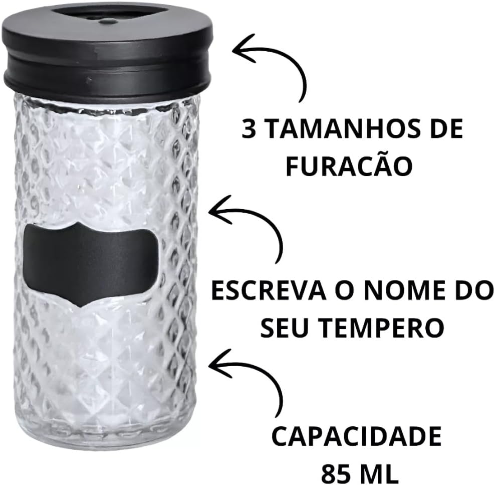 Porta Condimentos Temperos Giratório Com 12 Potes + Etiquetas, Capacidade 85ml, Modelo: Diamond - Imagem 3