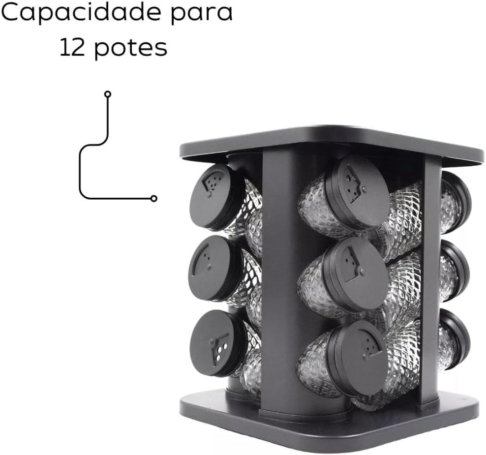 Porta Condimentos Temperos Giratório Com 12 Potes + Etiquetas, Capacidade 85ml, Modelo: Diamond - Imagem 4