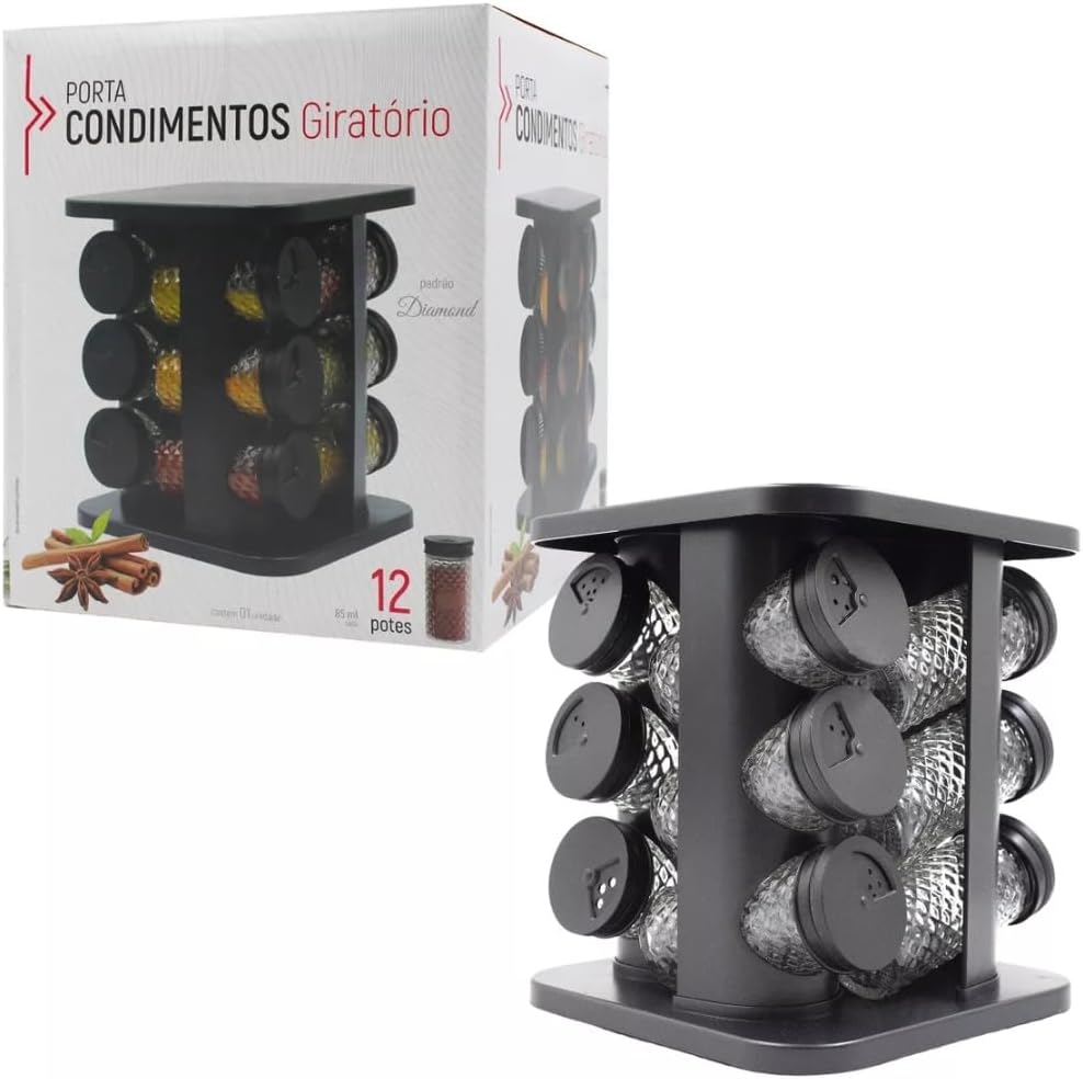Porta Condimentos Temperos Giratório Com 12 Potes + Etiquetas, Capacidade 85ml, Modelo: Diamond - Imagem 5