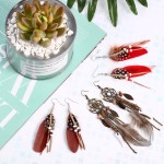 6 Pairs Women Faux Feather Earrings Dream Catcher Bohemian Fringe Tassel Long Drop Dangle Earrings Set with Design for Women - Imagem 3